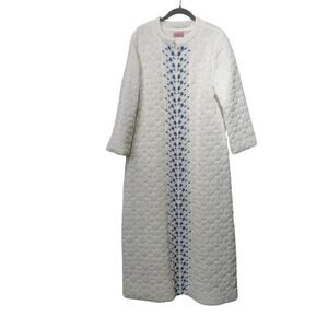 Vintage 60s 70s Adoria Sz M Embroidered Quilted Long House Coat Robe Zip Up Robe